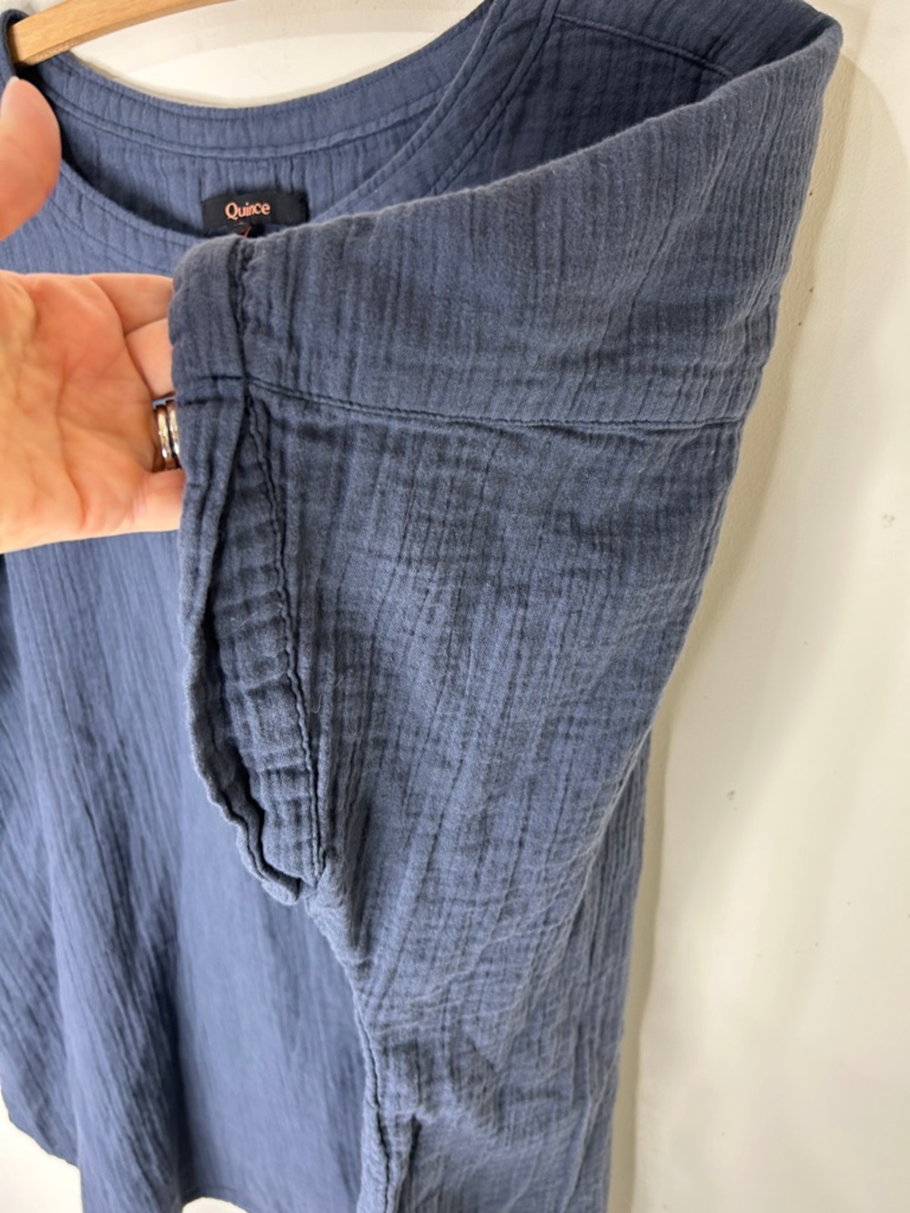 QUINCE 100% Organic Cotton Gauze Roll Sleeve Shirt Indigo Blue Size 3X - Picture 10 of 16